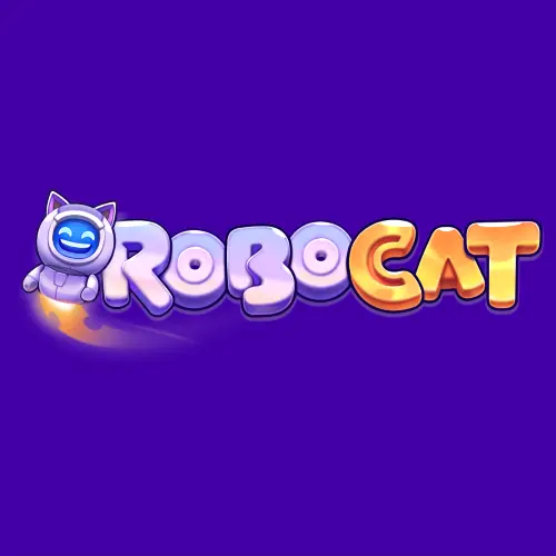 RoboCat-logo PelaKasinot-kortissa jossa vertaillaan mobiilikäyttöä, pelihakua ja ilmaiskierroksia